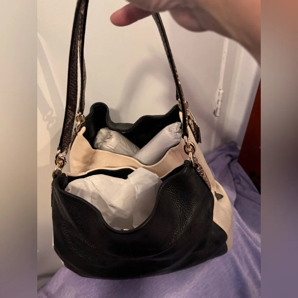 Coach Black and Cream Leather Hobo Bag